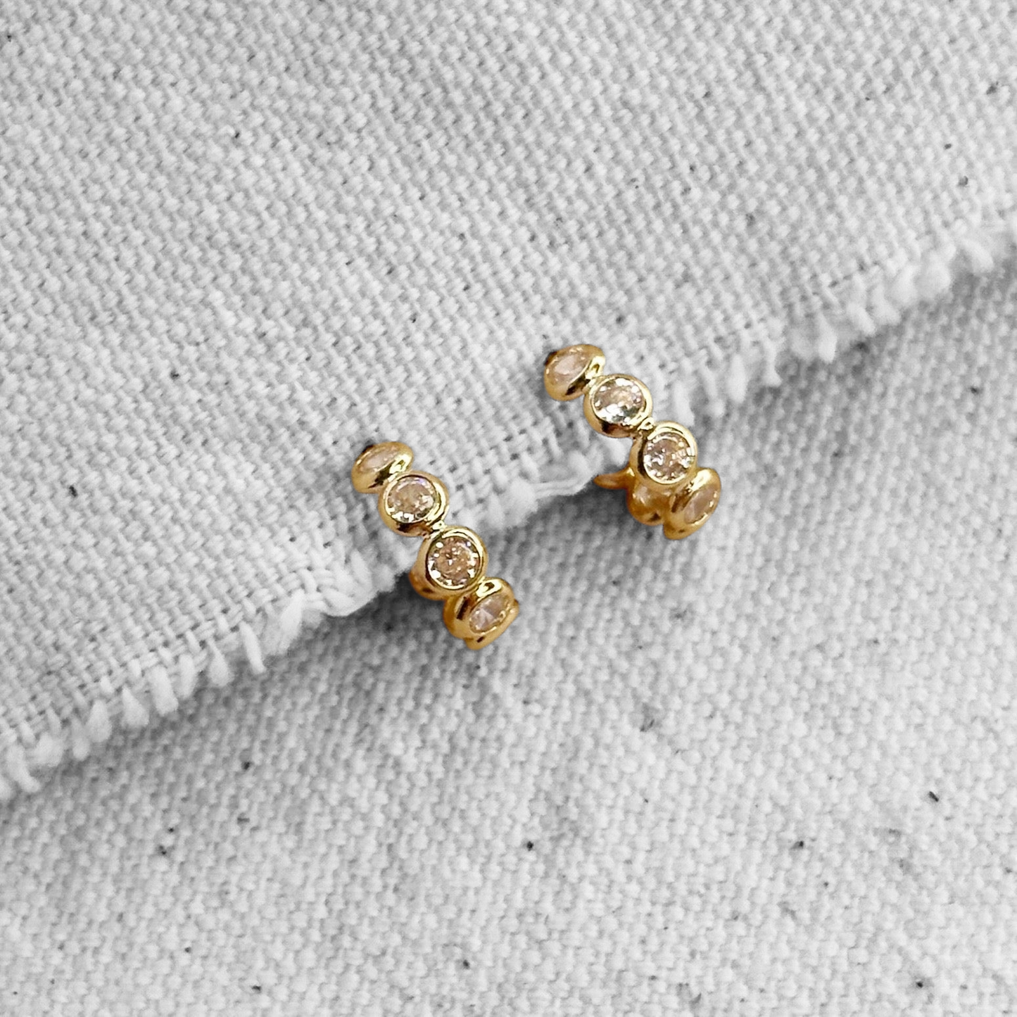 CZ Bezel Open Hoop 18K Gold Filled Earrings