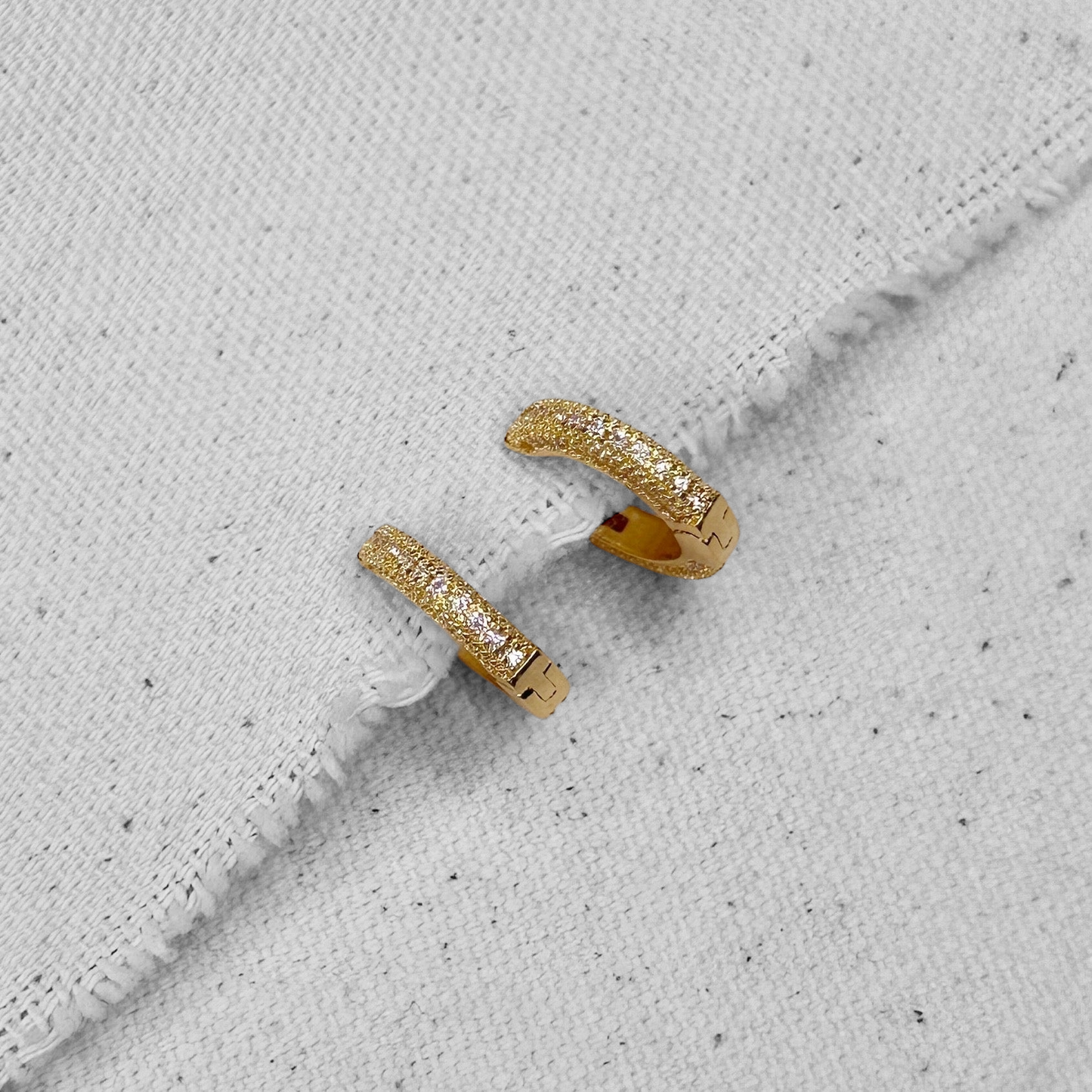 15mm CZ Full Pavé Huggie Hoop 18K Gold Filled Earrings