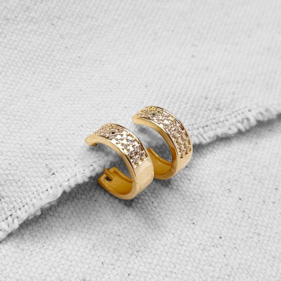 CZ Wide Pavé Huggie Hoop  18K Gold Filled Earrings