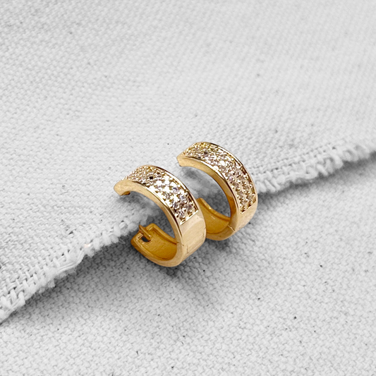 CZ Wide Pavé Huggie Hoop  18K Gold Filled Earrings