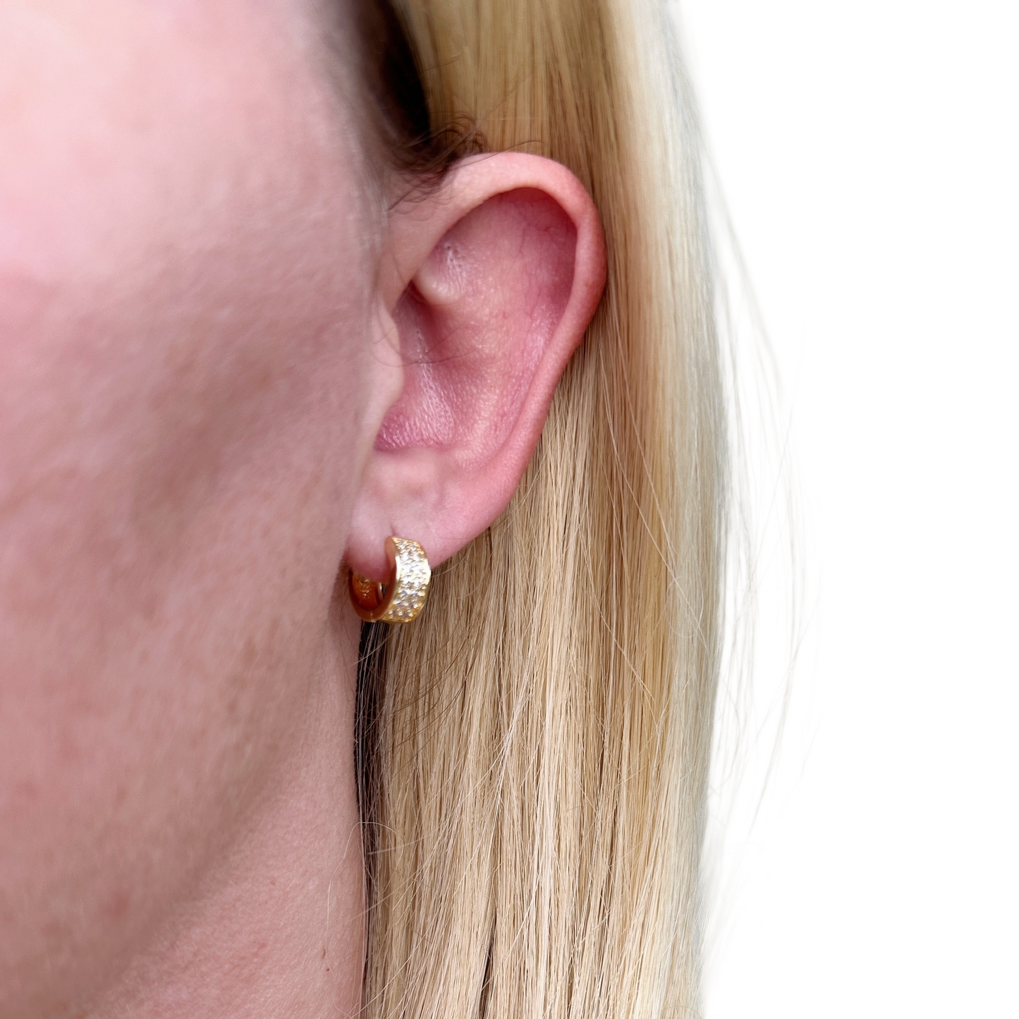 CZ Wide Pavé Huggie Hoop  18K Gold Filled Earrings