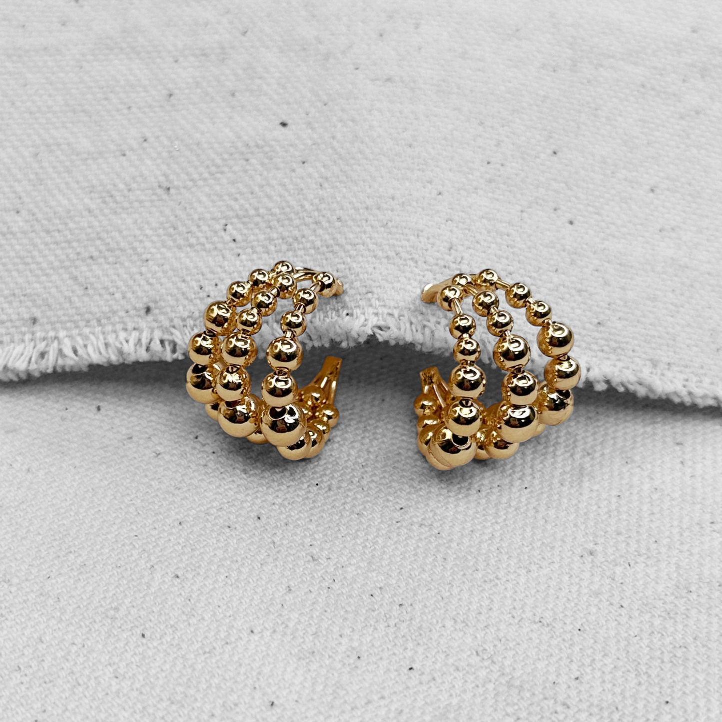 20mm Triple Row Beaded Open Hoop 18k Gold Filled Earrings