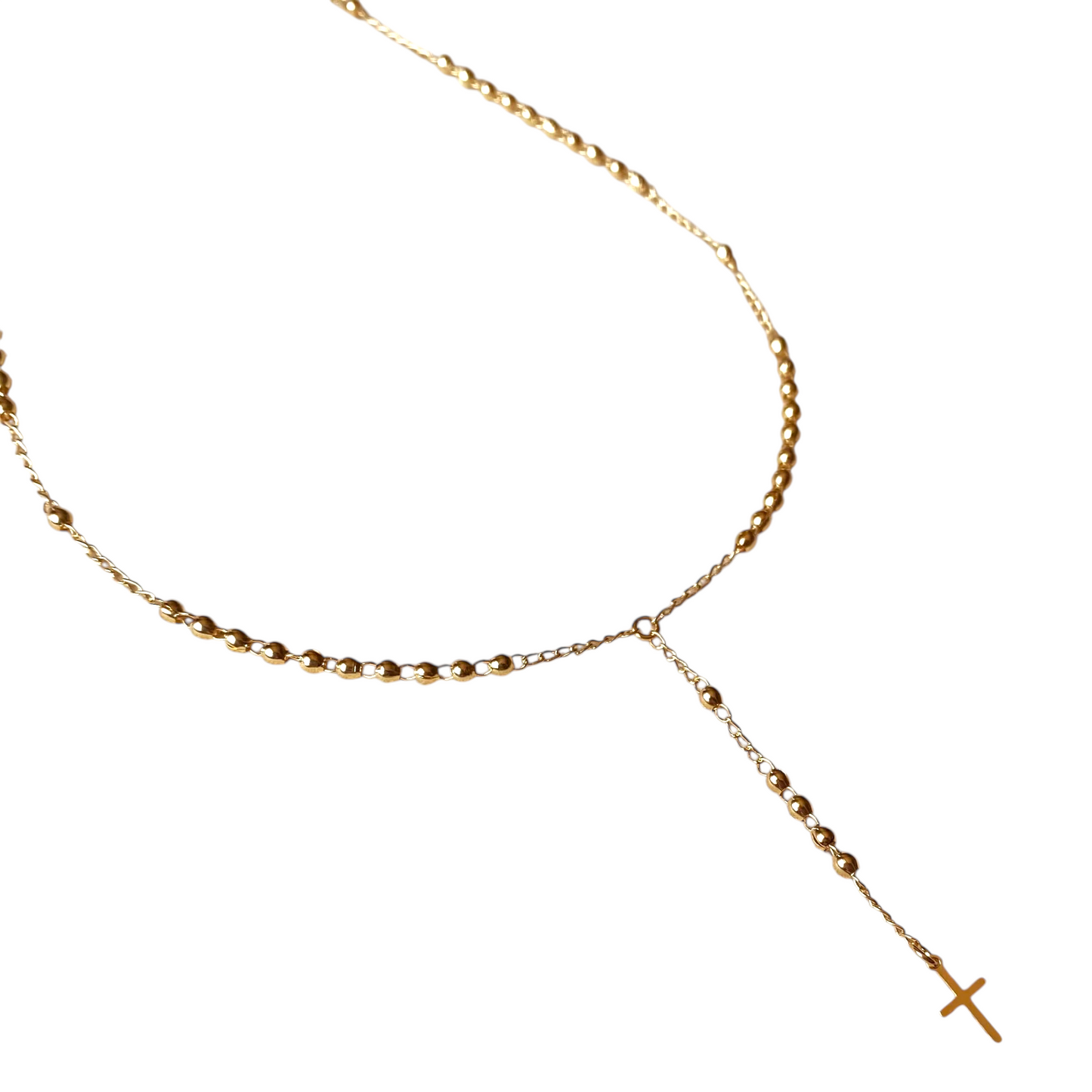 Simple Cross Rosary 18k Gold Filled Necklace