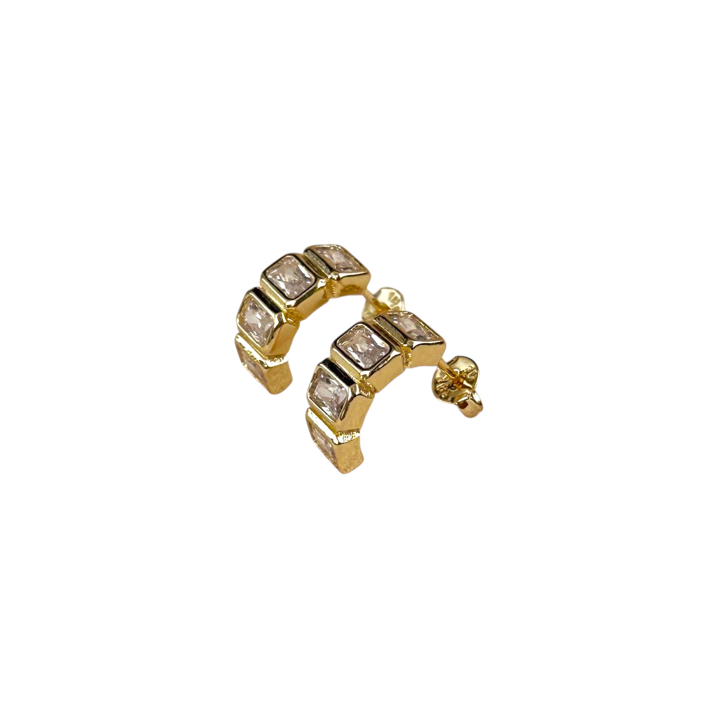 15mm Baguette CZ Stud 18k Gold Filled Earrings