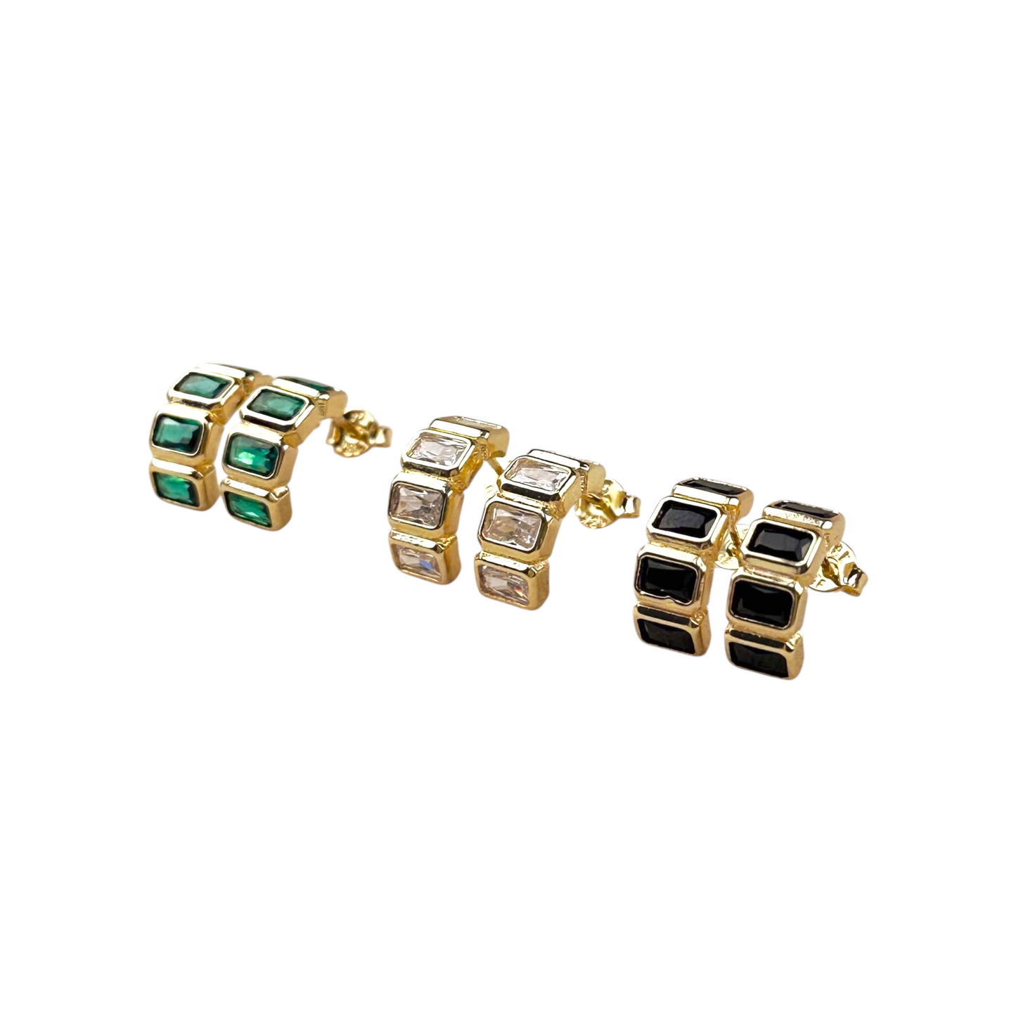 15mm Baguette CZ Stud 18k Gold Filled Earrings