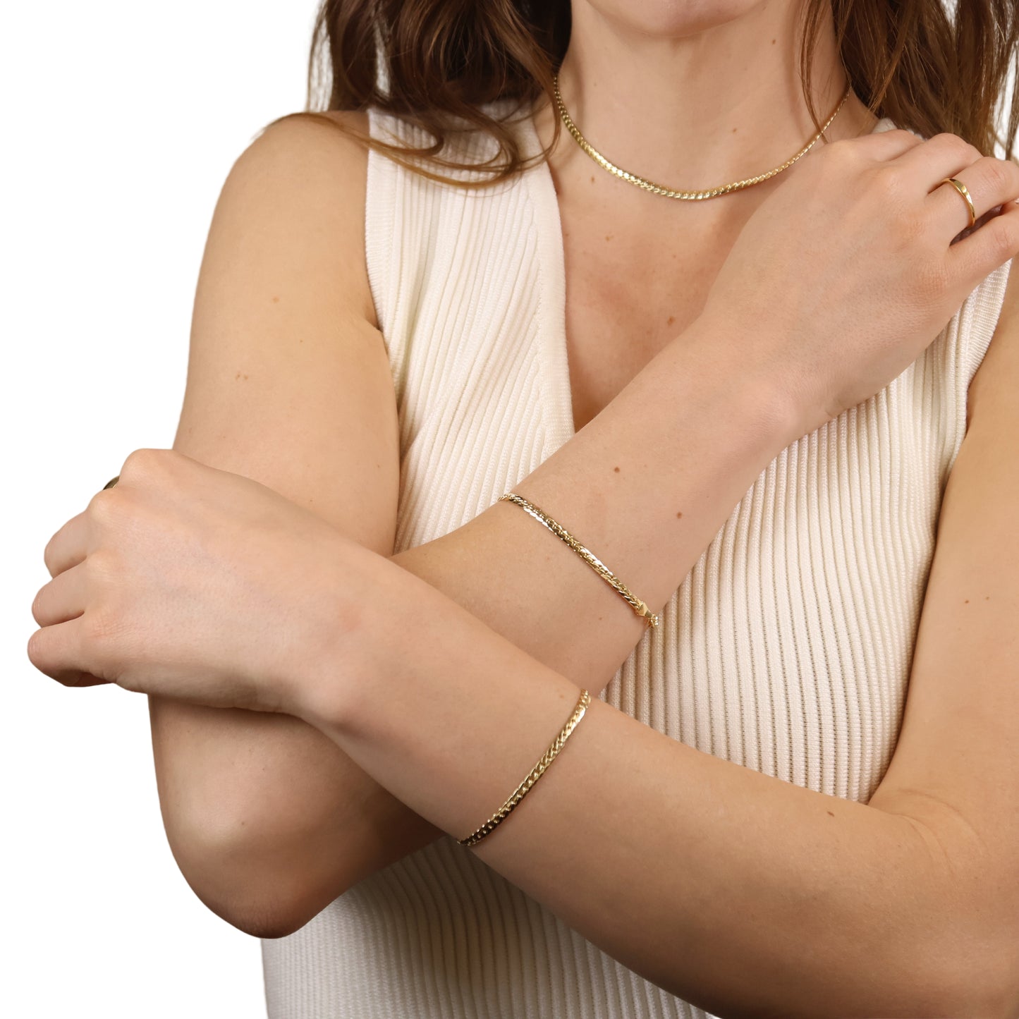 Diamond Cut Herringbone 18K Gold Filled Bracelet