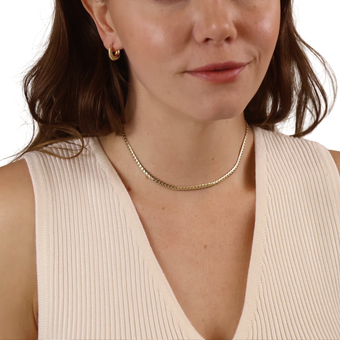 3mm Diamond Cut Herringbone Choker 18K Gold Filled Necklace