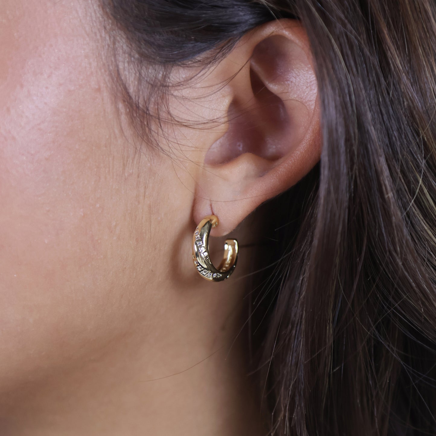 CZ Swirl Design Half Hoop 18k Gold Filled Earrings