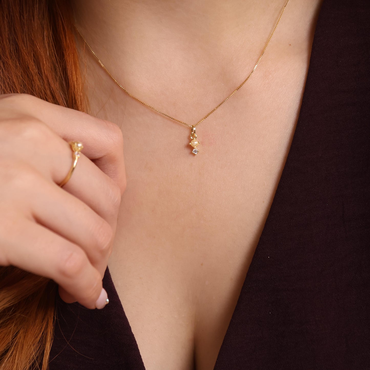 Pearl and Crystal 18K Gold Filled Pendant Necklace