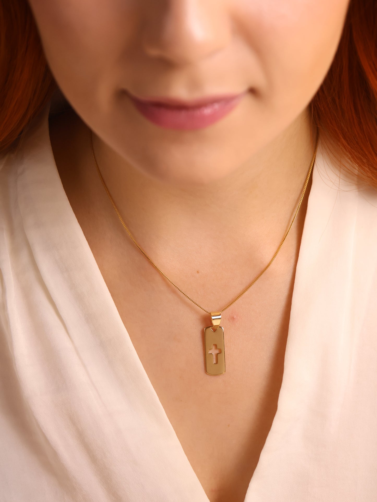 Cross Cutout Plate 18K Gold Filled Pendant