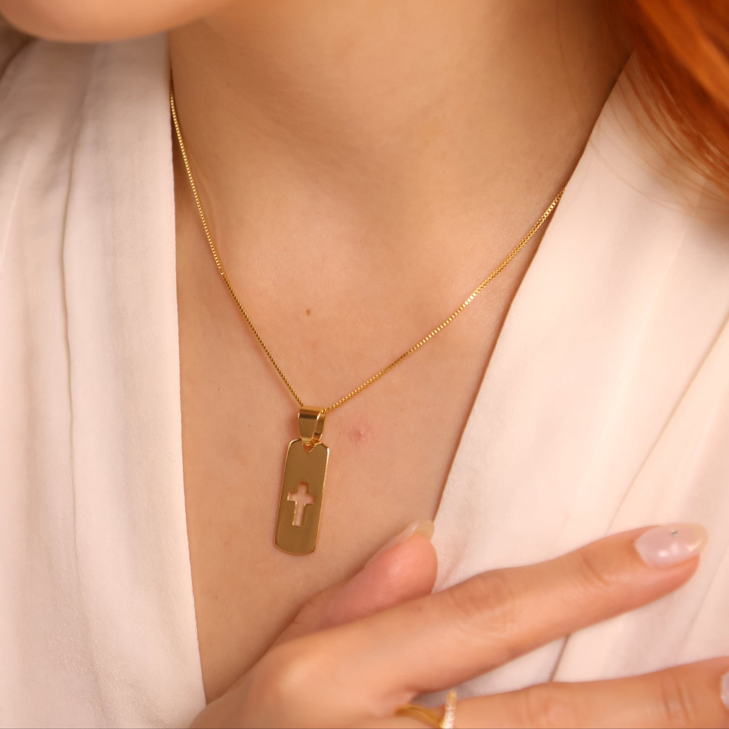 Cross Cutout Plate 18K Gold Filled Pendant