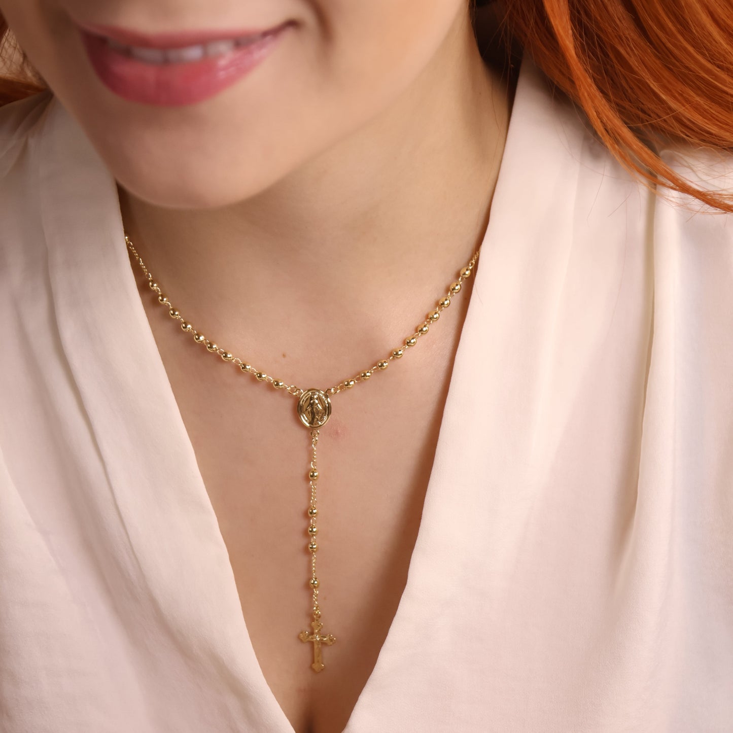 3.3mm Beads Rosary 18k Gold Filled Necklace