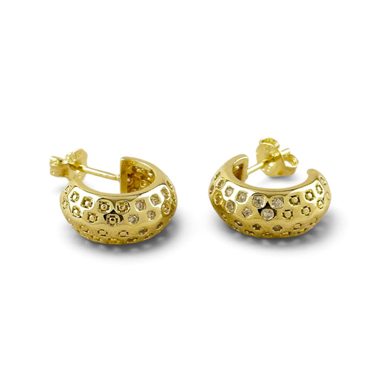 Inset CZ Open Hoop Earrings