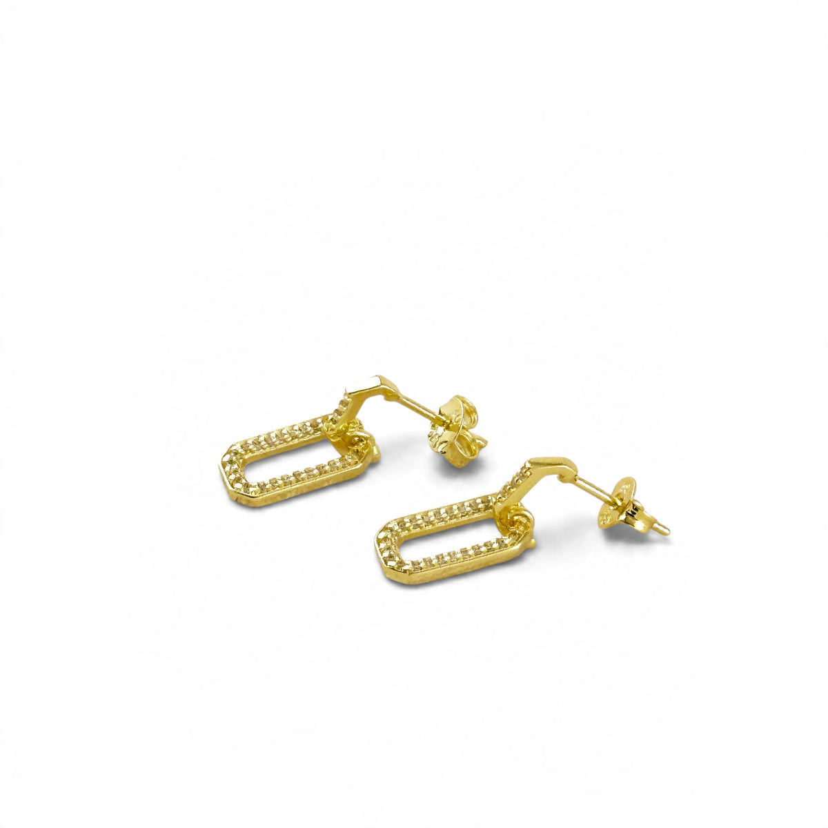 Interlocking Rectangle CZ Drop Earrings Sideview