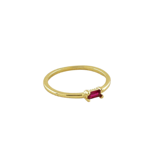 Birthstone Baguette Bezel CZ 18K Gold Filled Ring