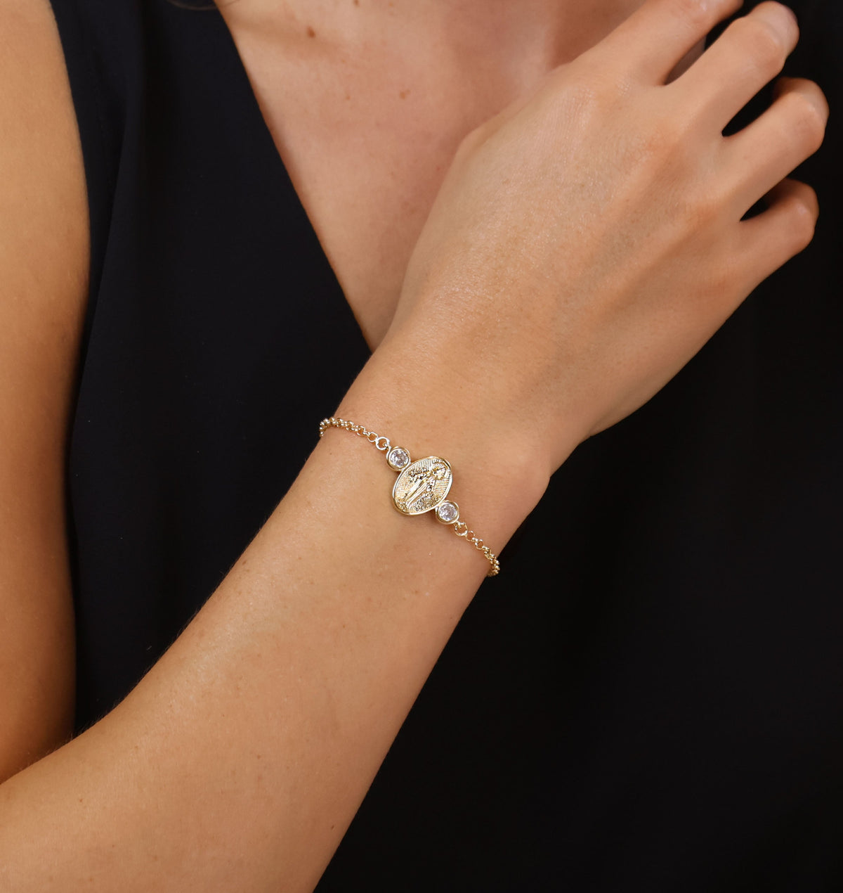 Lady of Grace CZ Bracelet Closeup on Model