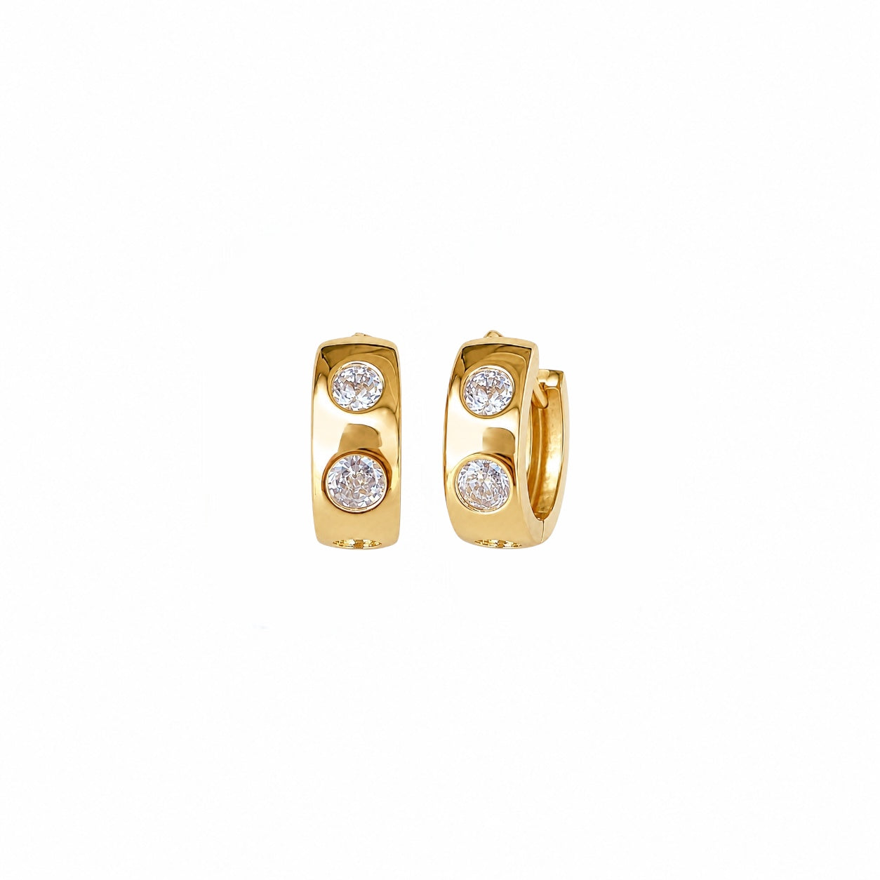 Large CZ Huggie 15mm 18K Gold Filled Hoop Earrings