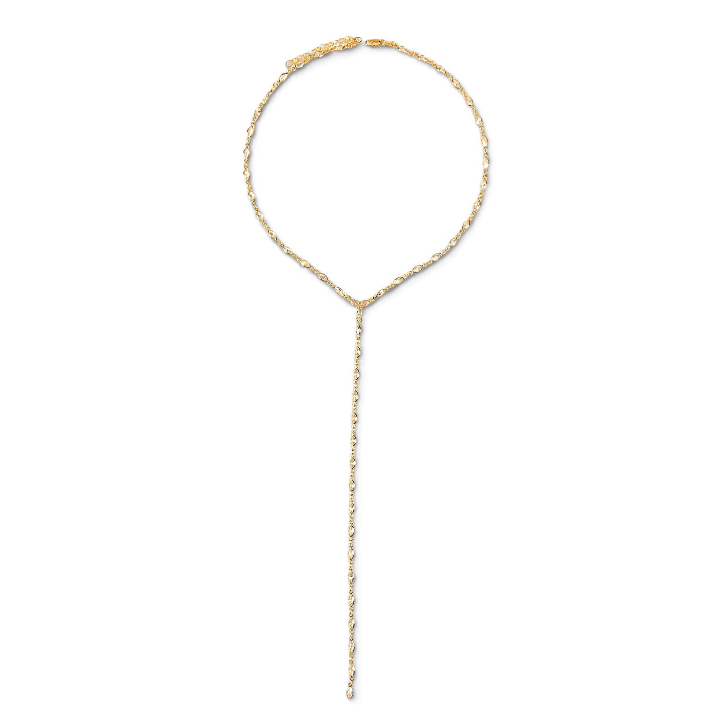 Ellipse Bezel CZ Lariat 18K Gold Filled Necklace