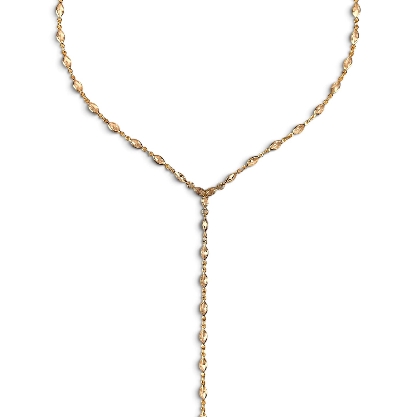 Ellipse Bezel CZ Lariat 18K Gold Filled Necklace