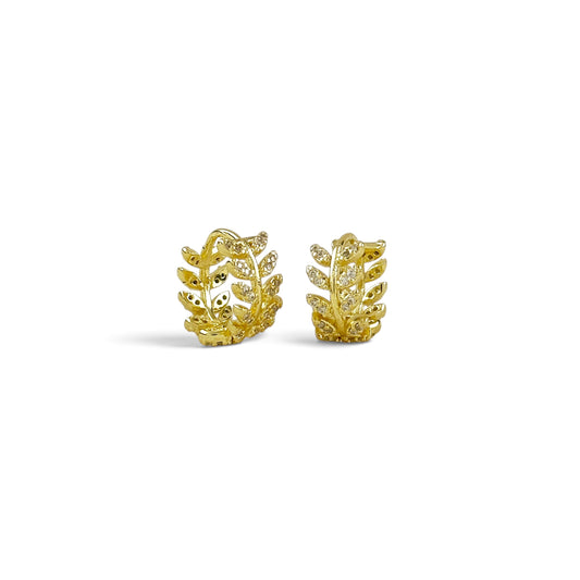 Leaf CZ Huggie Hoop Earrings
