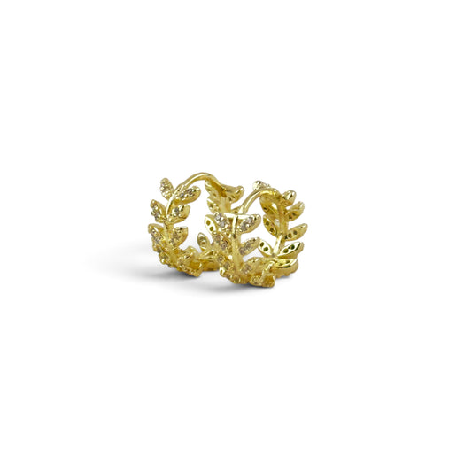 Leaf CZ Huggie Hoop Earrings Sideview