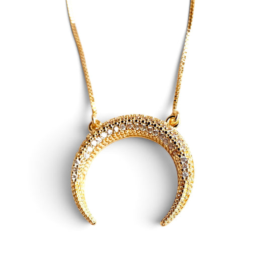 Moon Pavé CZ 18K Gold Filled Necklace