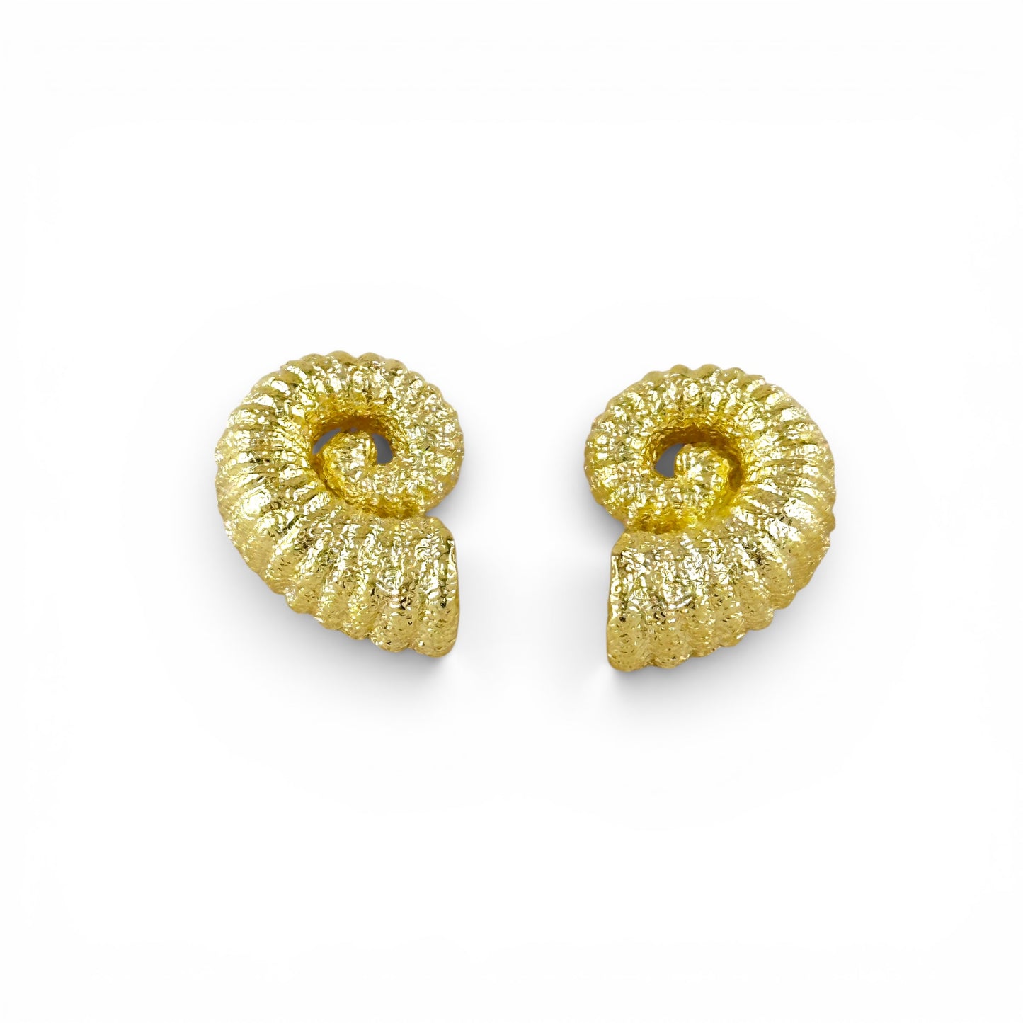 Nautilus Spiral Sculptural Stud Earrings in 18K Gold Filled on white background