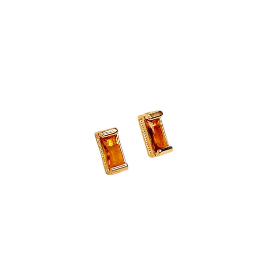 Birthstone Baguette Bezel CZ 10mm 18K Gold Filled Stud Earrings