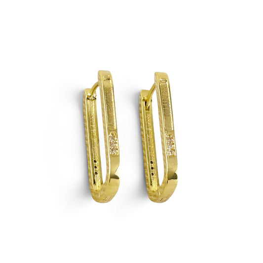 Oblong CZ Huggie Hoop Earrings