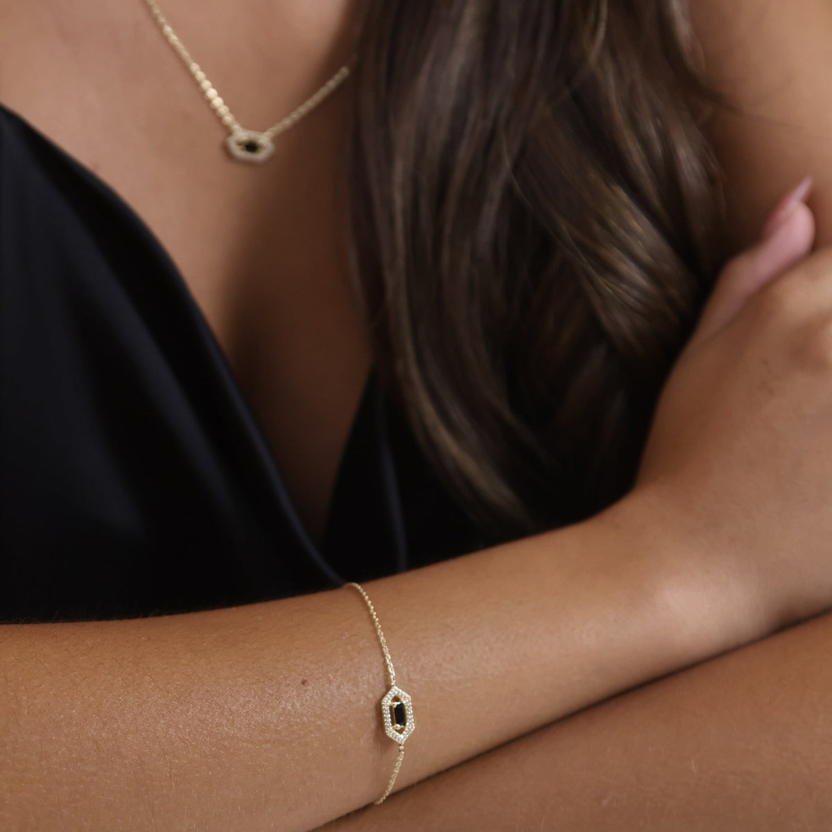 Onyx Birthstone CZ  Bracelet on Model