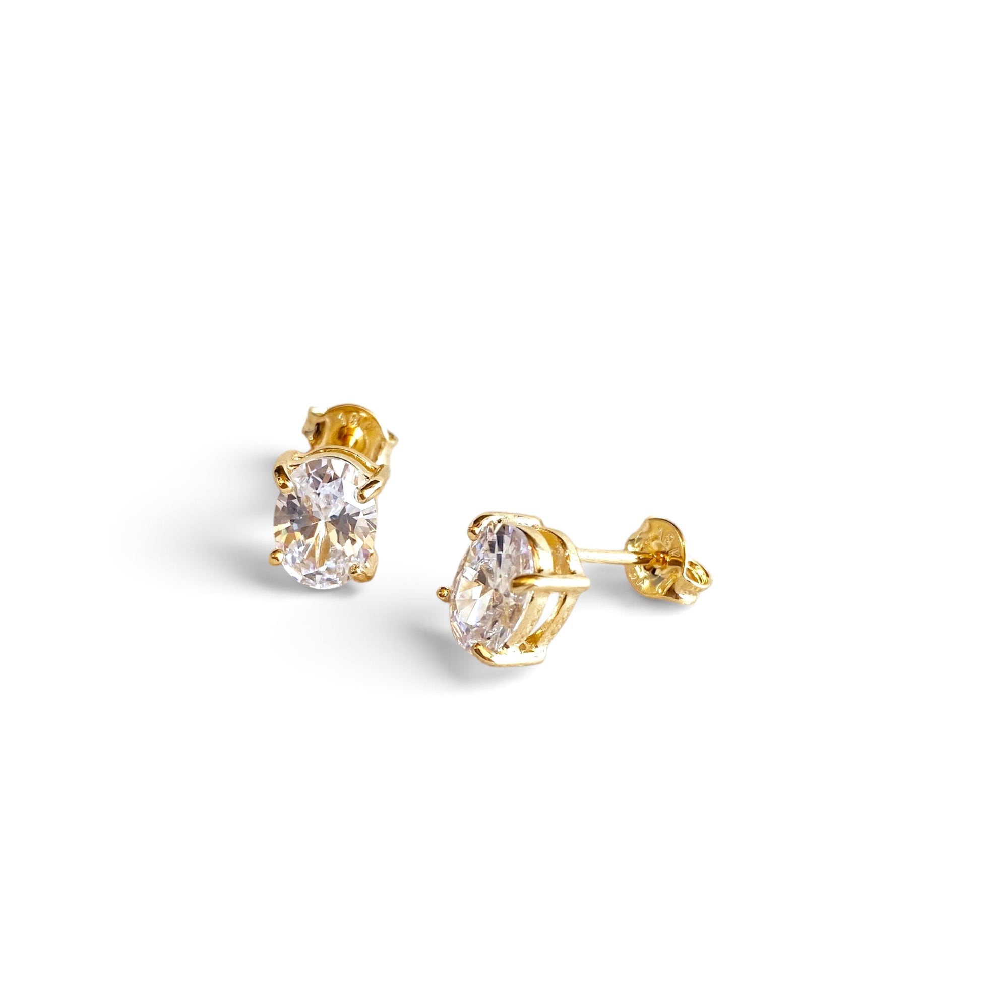 Oval Clear CZ 7mm 18K Gold Filled Stud Earrings side view