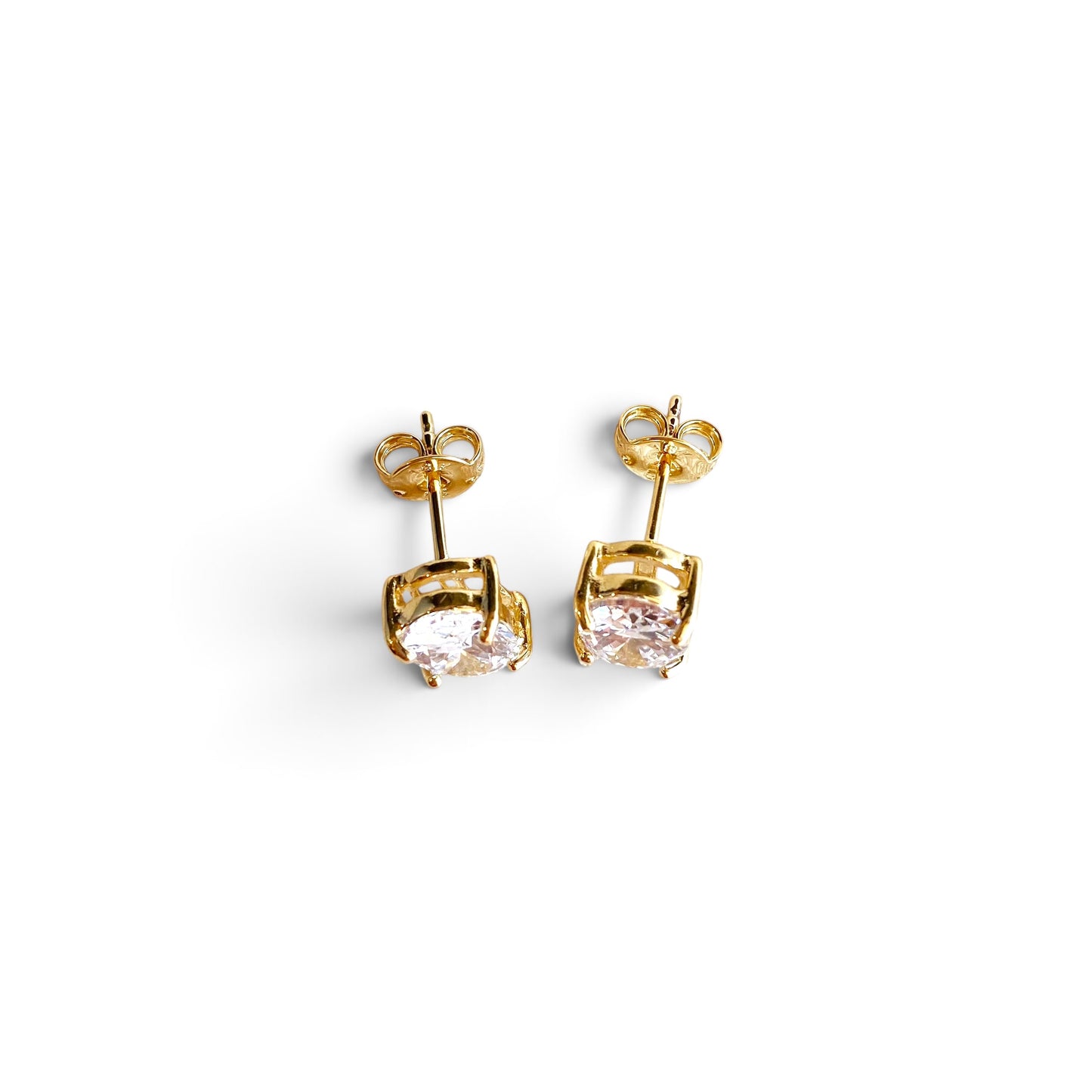 Oval Clear CZ 7mm 18K Gold Filled Stud Earrings up view
