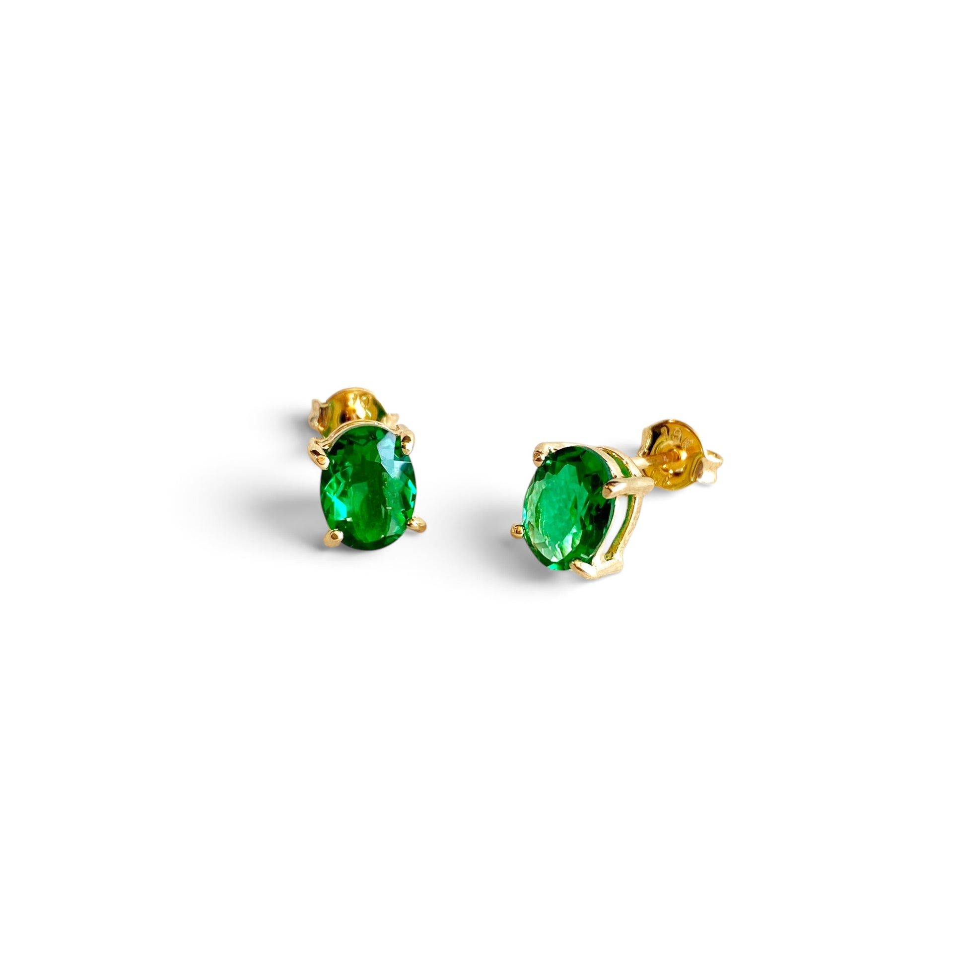 Oval Emerald CZ Stud Earrings