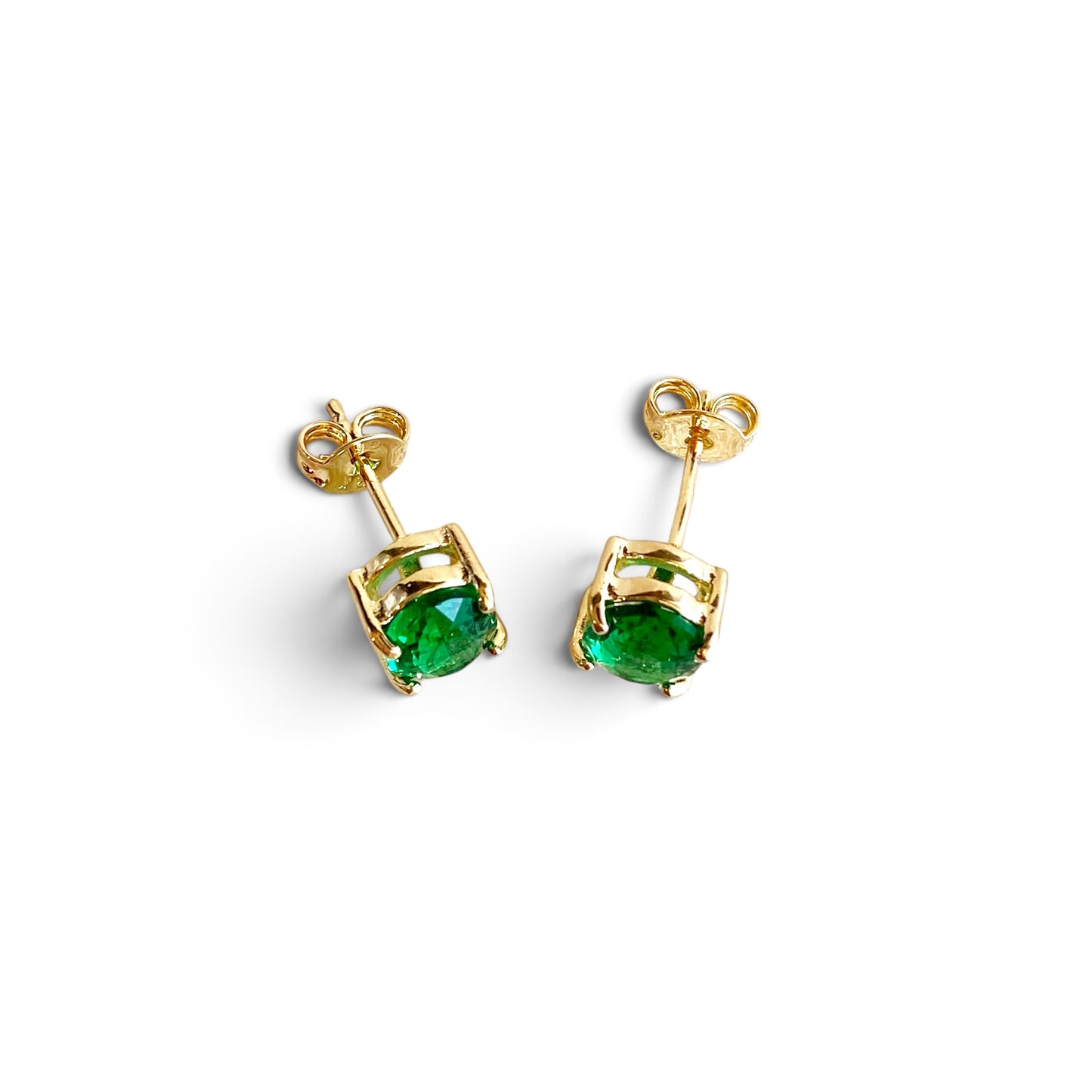 Oval Emerald CZ Stud Earrings Side View