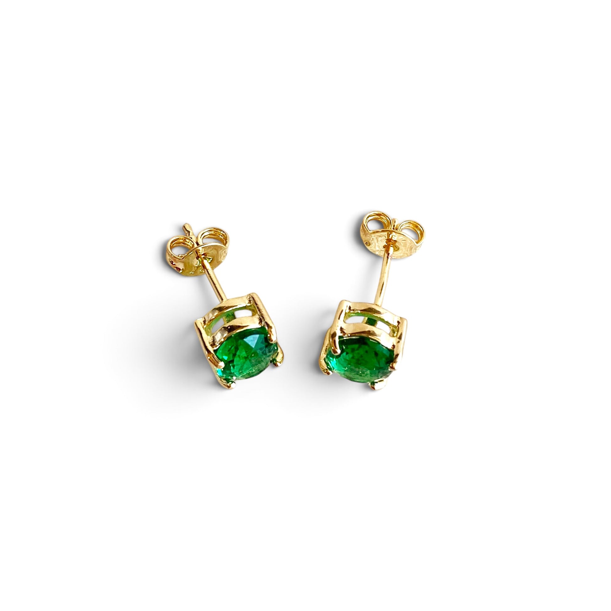 Oval Emerald CZ Stud Earrings Side View