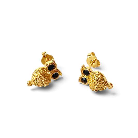 Owl Black Crystal Eyes Stud Earrings
