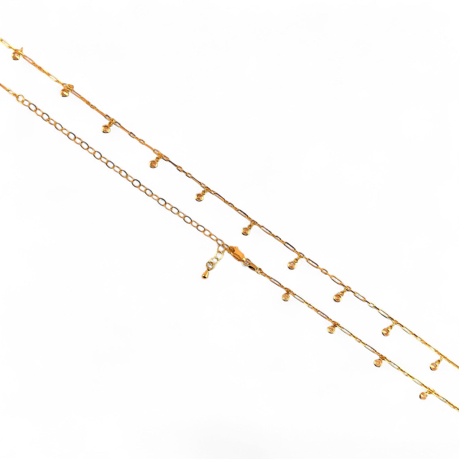 Paperclip Chain Belly Chain with CZ Drops in 18K Gold Filled