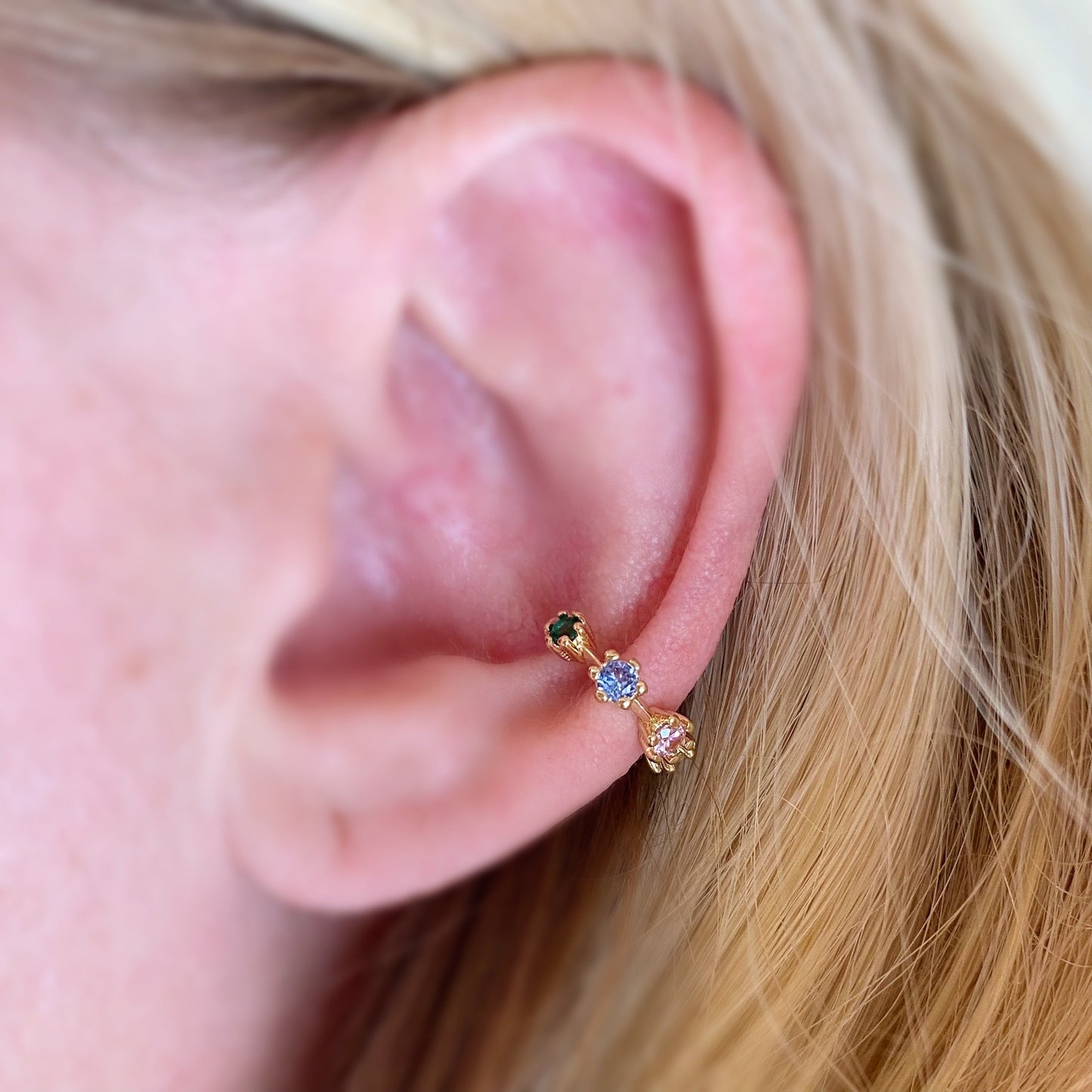 Pastel CZ Bezel 18K Gold Filled Ear Cuff