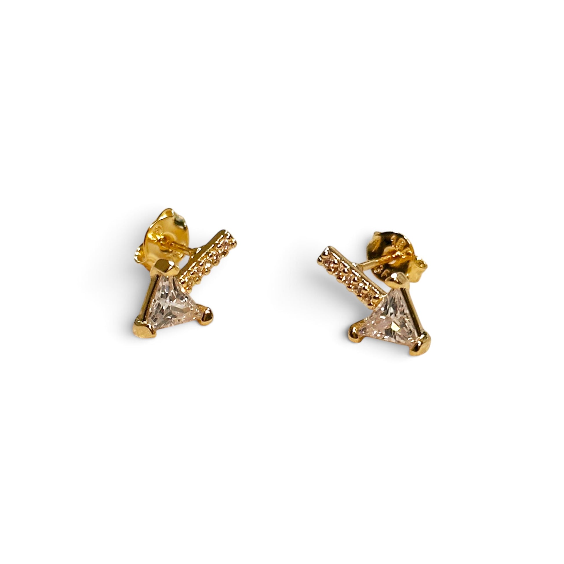 Pavé Bar Triangle CZ 18K Gold Filled Stud Earrings