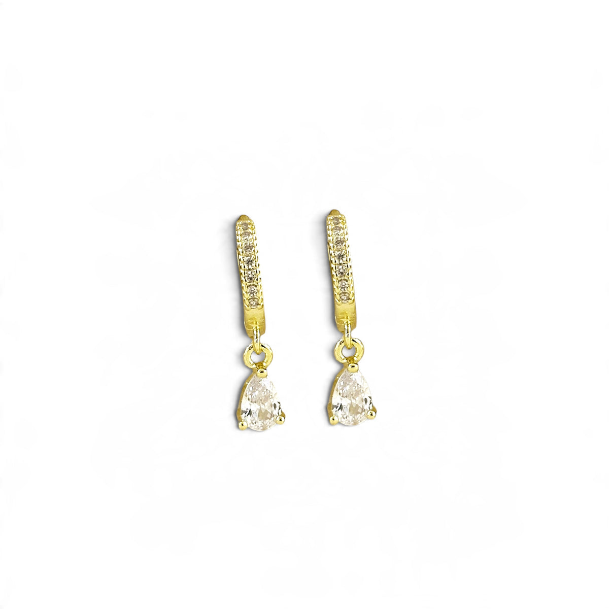 Pear CZ Drop Huggie 18K Gold Filled Hoop Earrings