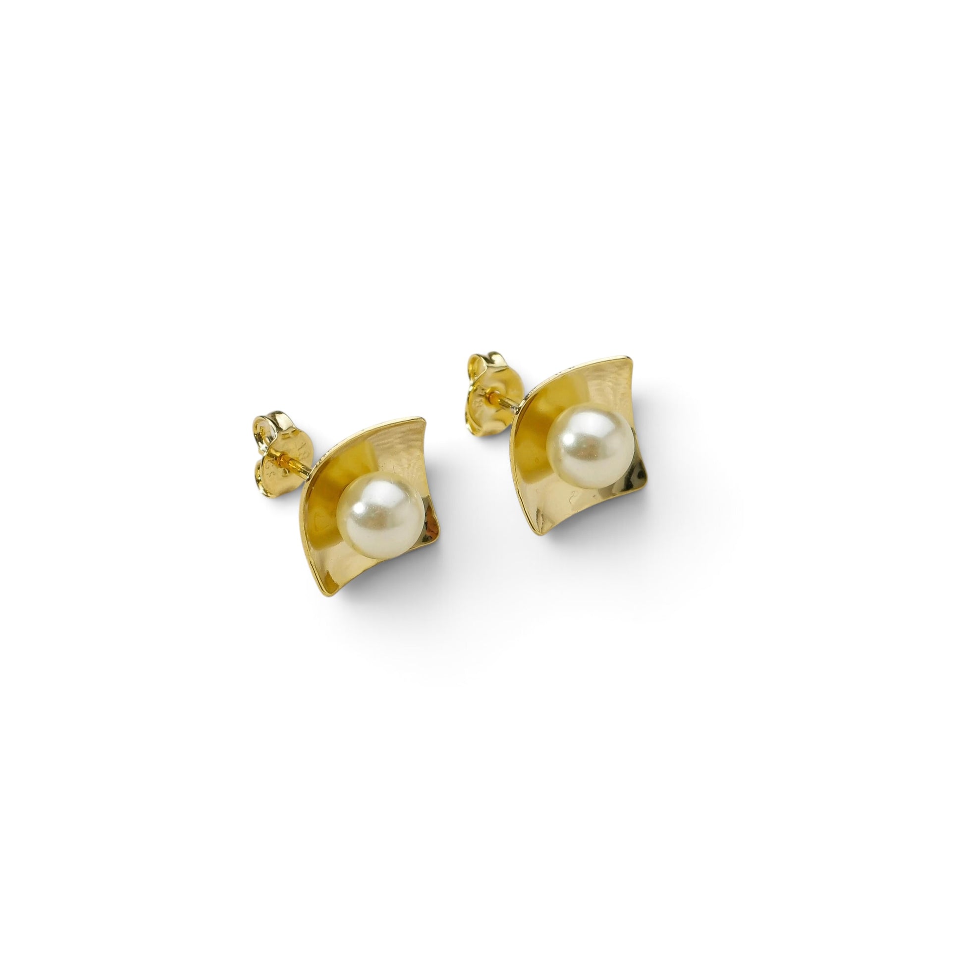 Pearl Square Plate Stud Earrings