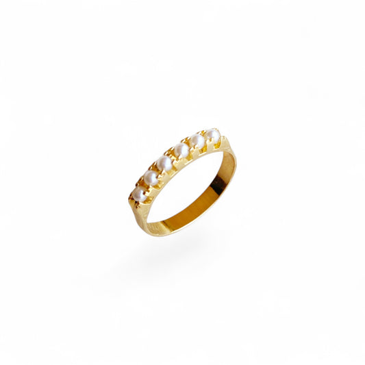 Delicate Pearl Row Band 18K Gold Filled Ring