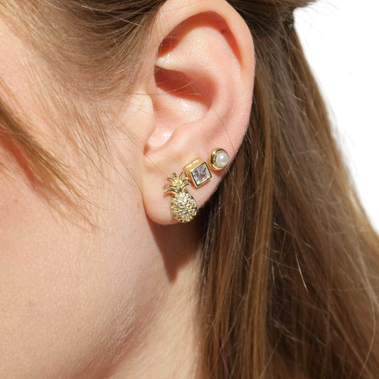 Pearl Stud Earrings on model