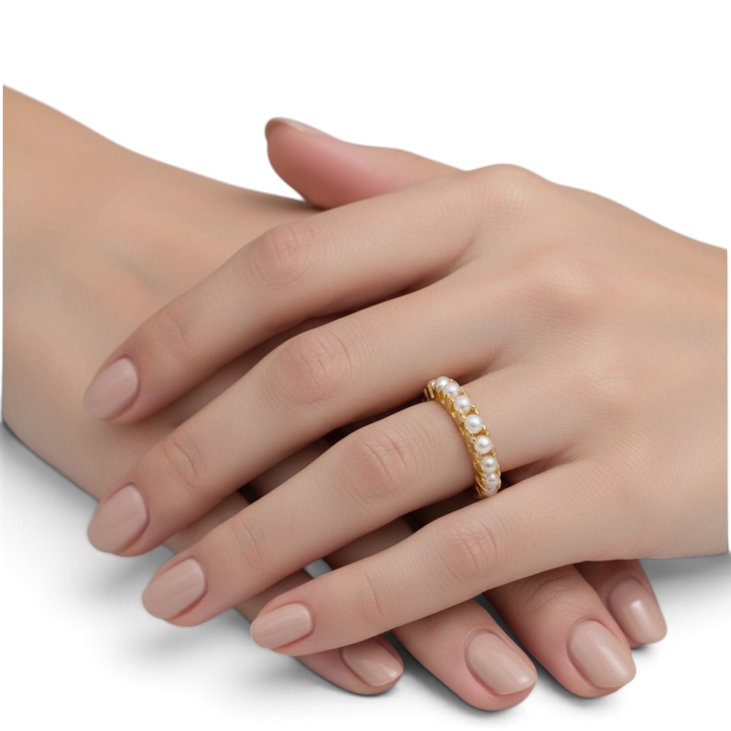 Delicate Pearl Row Band 18K Gold Filled Ring
