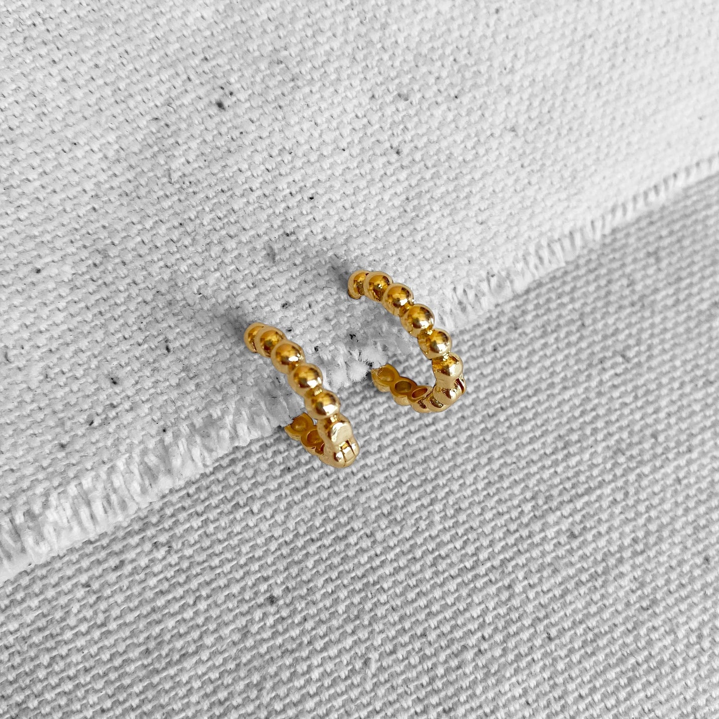 Beaded Huggie Hoop 18K Gold Filled Earrings