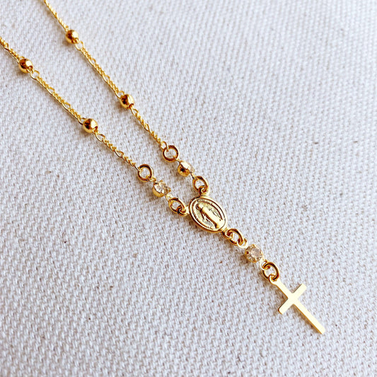 Lady of Grace Rosary Ball Link Chain 18K Gold Filled Necklace