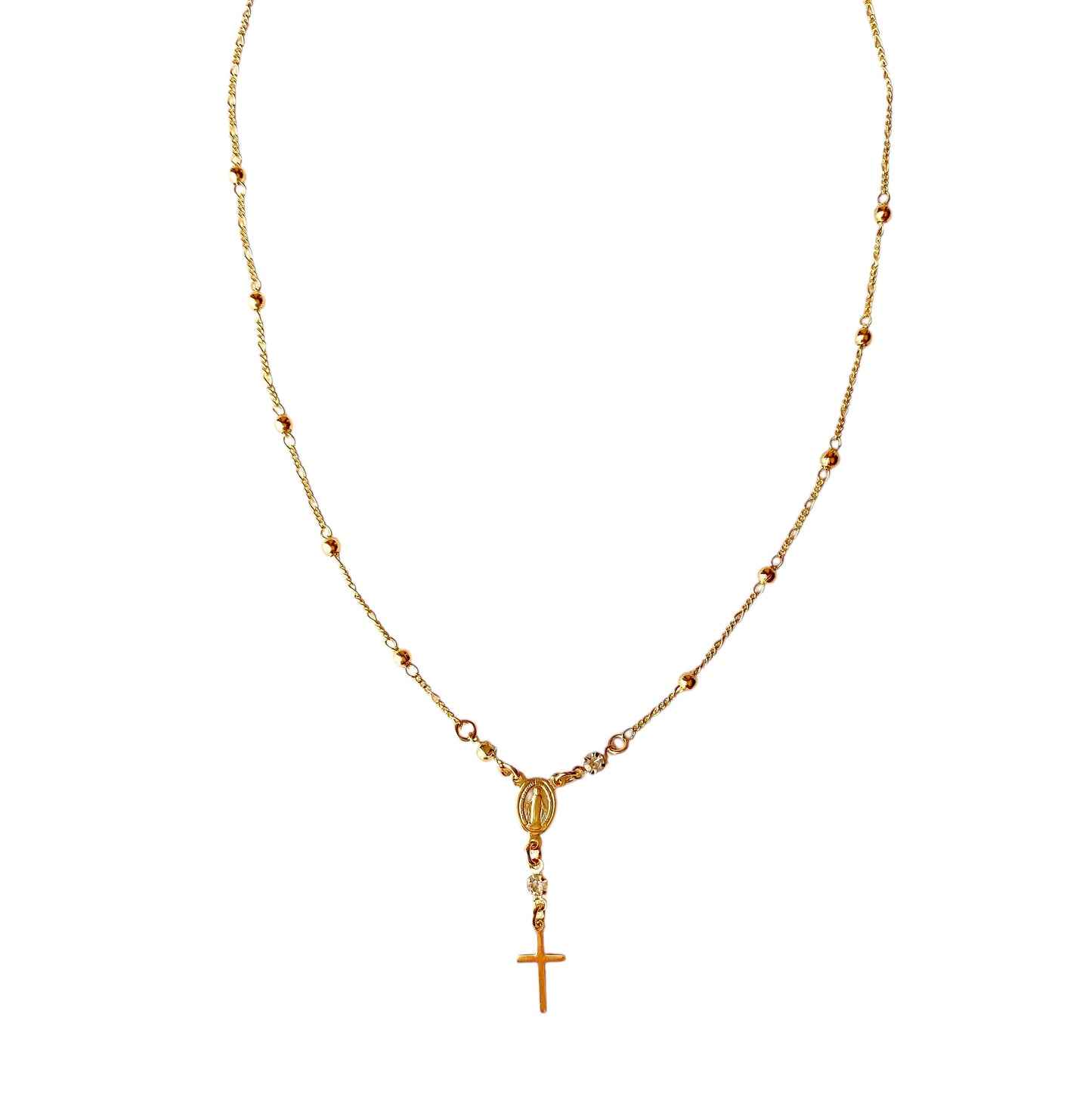 Lady of Grace Rosary Ball Link Chain 18K Gold Filled Necklace