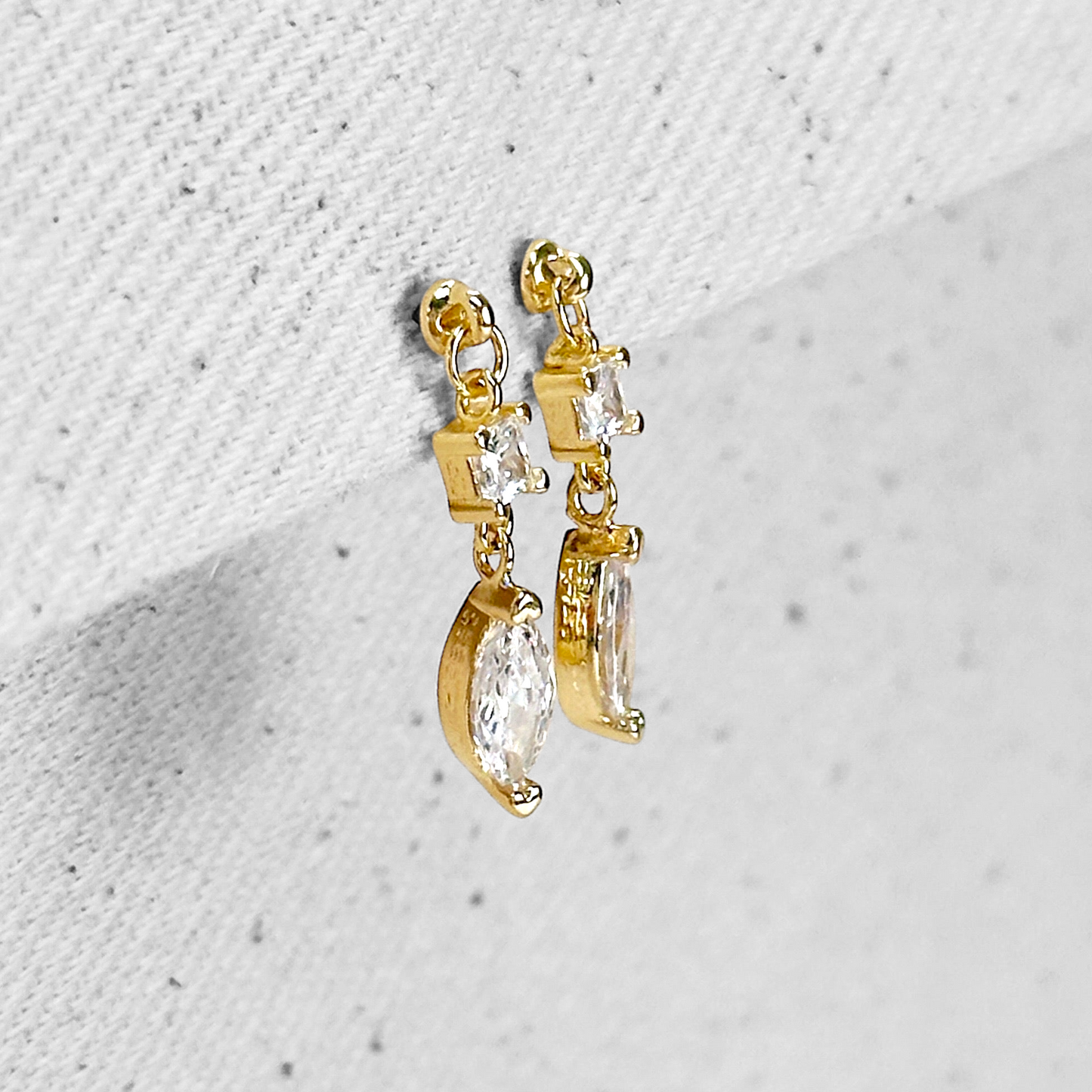 CZ Princess Cut and Marquise Dangling 18k Gold Filled Earrings
