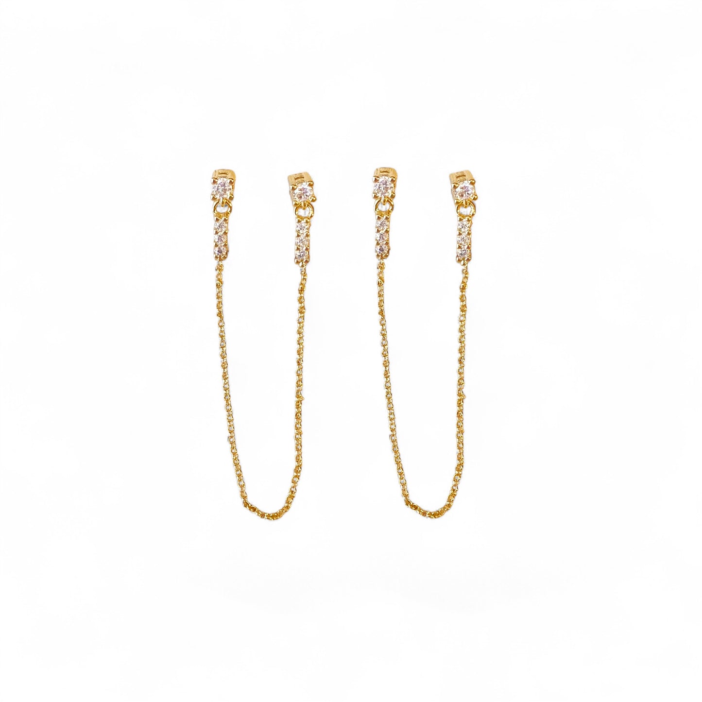 Double Piercing CZ Chain 18K Gold Filled Earrings