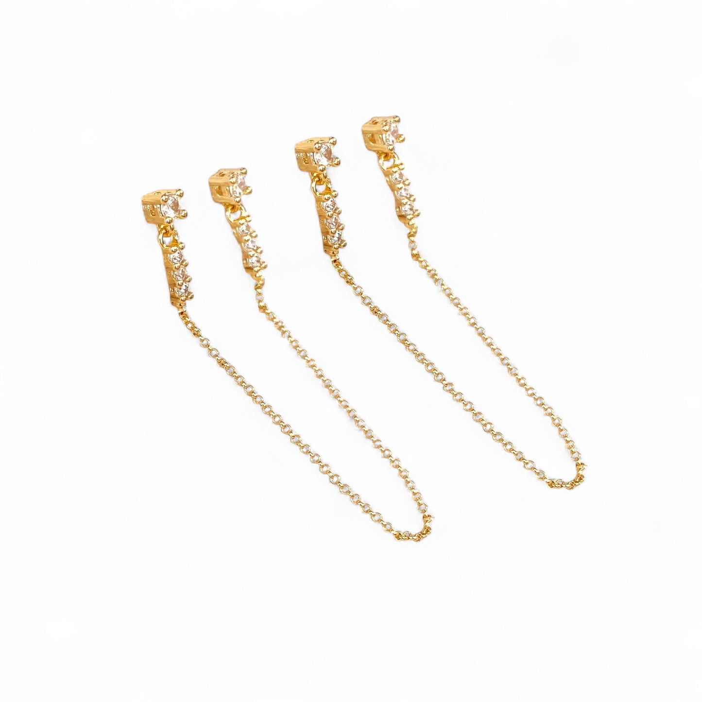 Double Piercing CZ Chain 18K Gold Filled Earrings